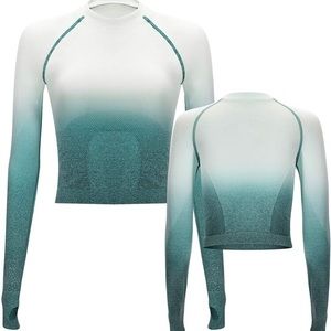 Ombre Seamless Workout Athletic Gym Crop Cropped Muscle Top Long Sleeve Running